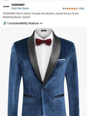 Men's Blue Velvet Tuxedo Jacket with Black Satin Lapel